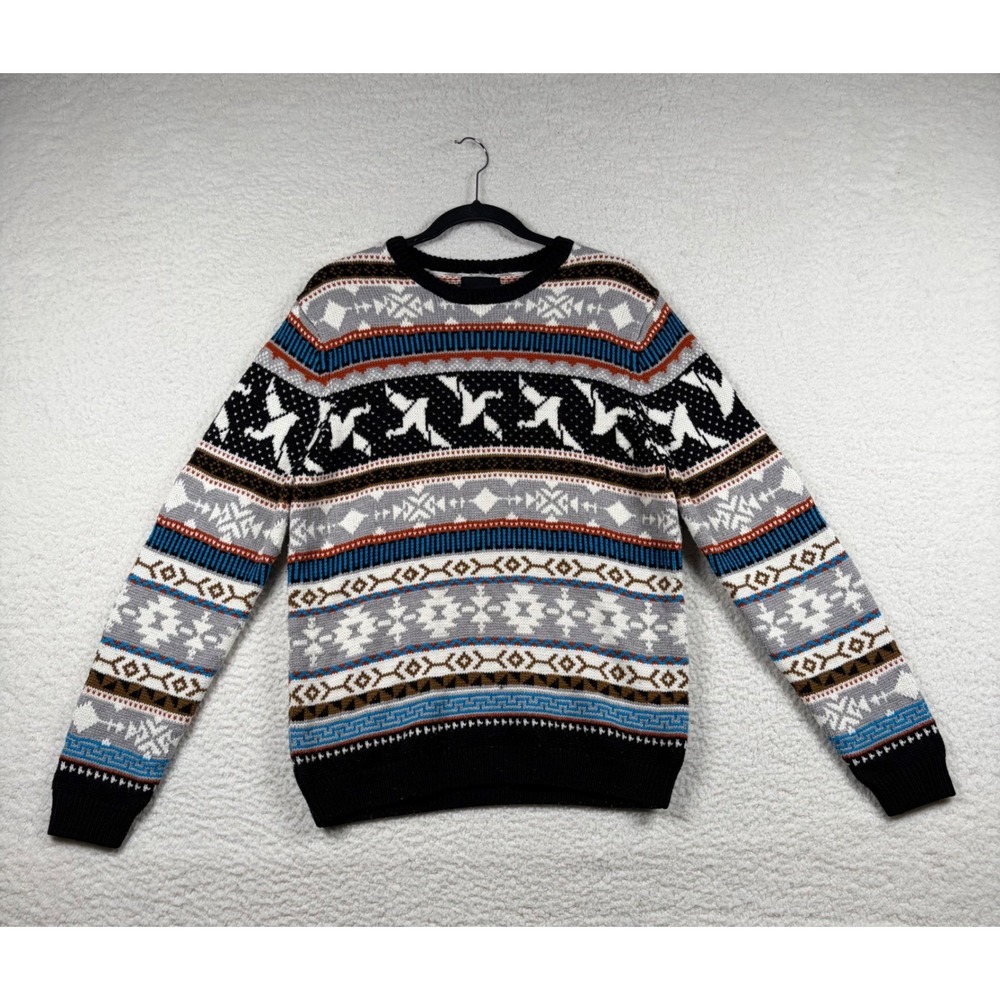 ASOS Sweater Fair Isle Geometric Bird Knit M Multi-Color Boho Holiday Grandpa